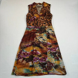 Antonio Melani Sheath Faux Wrap Dress Womens Size 2 Animal Print Floral Lined